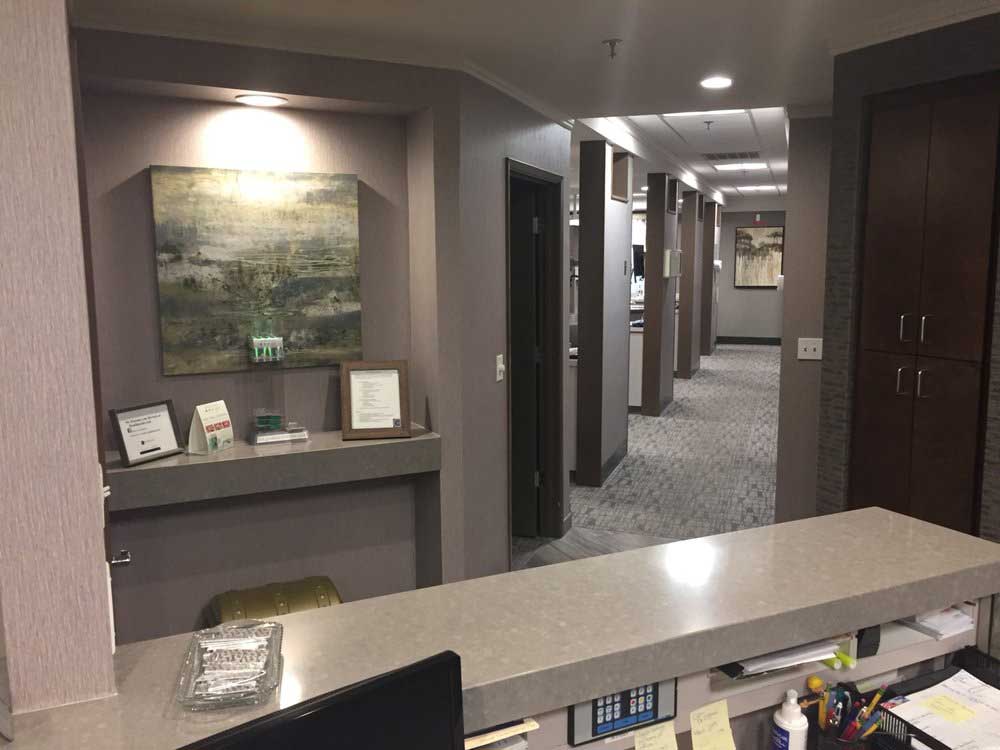Front desk and hallway entrance to treatment rooms