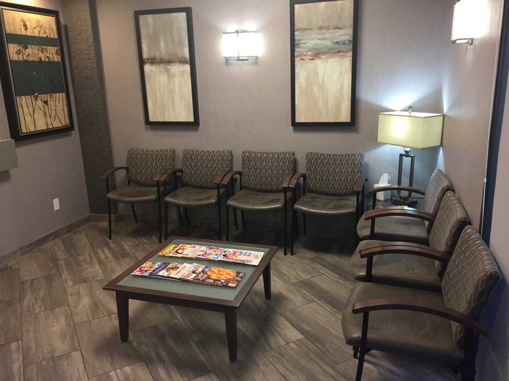Patient waiting area with comfortable seating